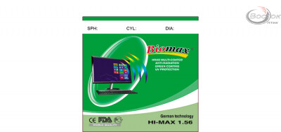 Линза полимерная Biomax c покрытием EMI (зеленый блик). Индекс 1,56 (шт.)