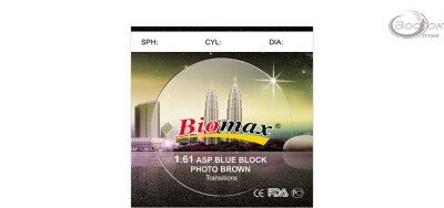 Лiнза полiмерна Biomax асферична фотохромна з покриттям Blue Block (коричнева). Iндекс 1,61 (шт.)