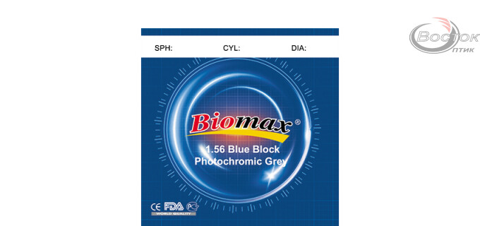 Лiнза полiмерна Biomax фотохромна з покриттям Blue Block (сiра). Iндекс 1,56 (шт.)