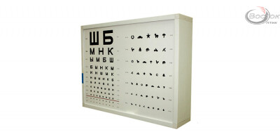 Таблиця для перевірки зору з підсвічуванням, 5 метрів (букви + символи, 615х465ммх130мм)
