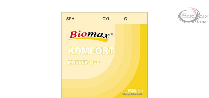 Лiнза полiмерна Biomax антифара з антиблiковым покриттям. Iндекс 1.50 (шт.)