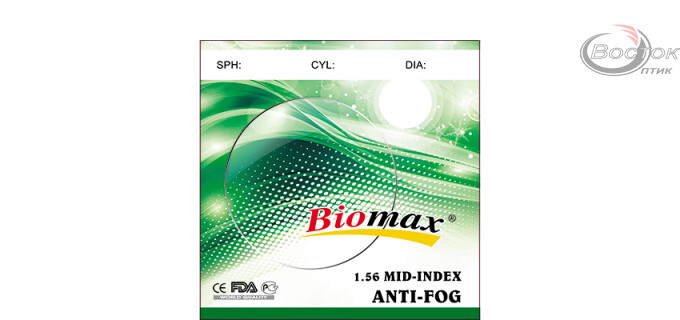 Лiнза полiмерна Biomax з покриттям ANTI-FOG Iндекс 1,56 (шт.)